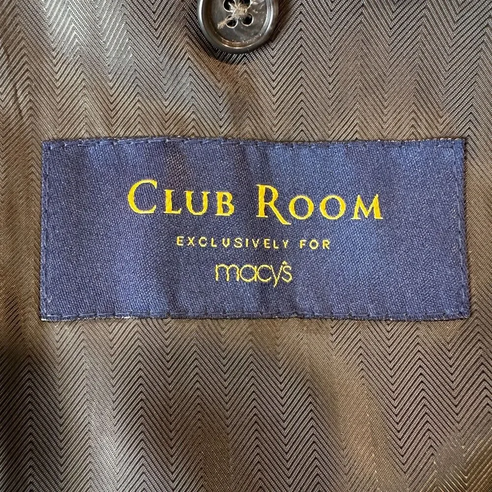 CLUB ROOM Men's Blazer Sport Coat Two-Button SuiJacket 41R Brown Wool/Cashmere